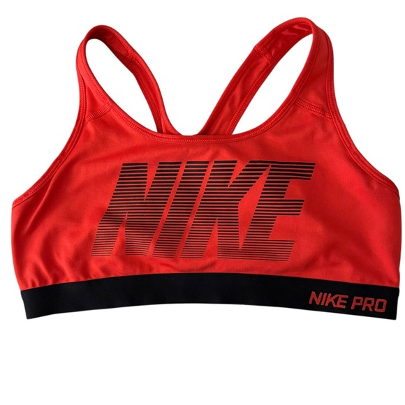 Nike Pro Dri-FIT Sports Bra Womens Large Red Black Graphic Racerback Activewear - Picture 4 of 10